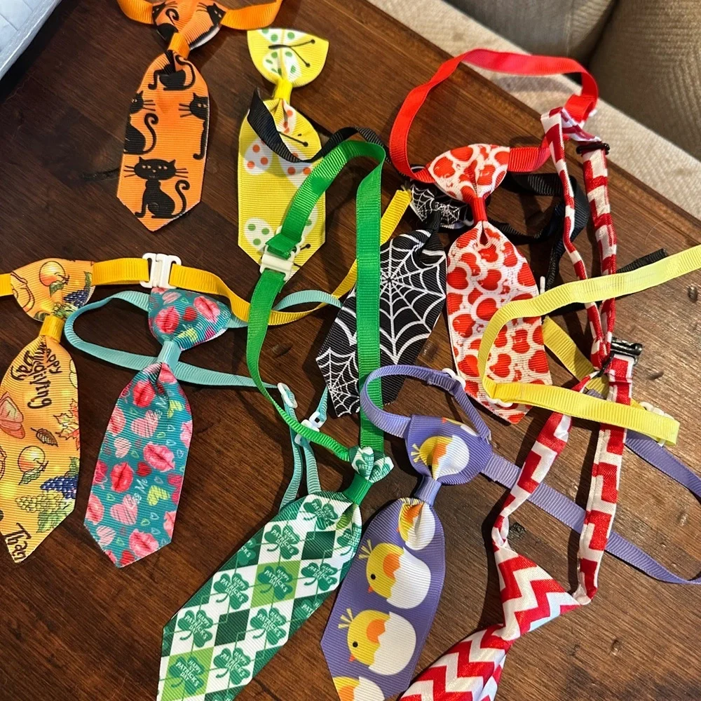 Bundle of handmade cat neckties and bows